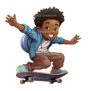 Digital Download |  Happy Skater Black Boy Sticker | Clipart, Black Boy PNG, Boy Clip Art, Little Boy Clipart, Illustration African American