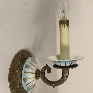 Antique - Blue Brass Fake Candle Wall Sconce Light Fixture