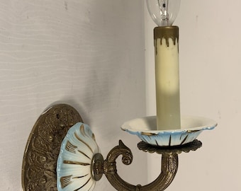 Antique - Blue Brass Fake Candle Wall Sconce Light Fixture