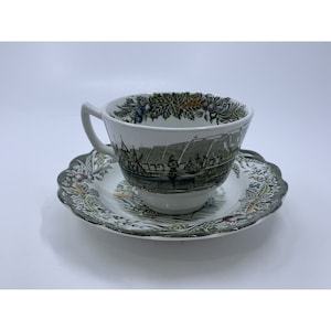 Early Canada Quebec Ridgway Tea Cup and Saucer Vintage Green Heritage