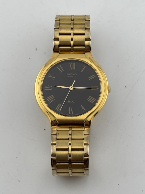 SEIKO 稼働 ゴールド V701-6K00 ゴールド文字盤 腕時計 Vintage Seiko SX Quartz Watch V701-6K00 Men Gold Tone Black - Etsy