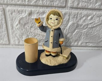 Porta spazzolini vintage per bambini, bambina e slitta, in plastica, anni '50/'60.