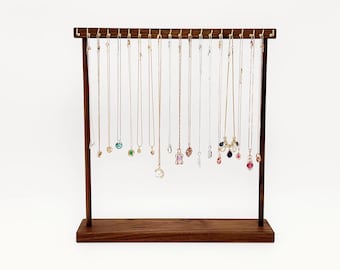 Practical and Beautiful Necklace Pendant Stand Jewelry Organizer Necklace Display Holder Walnut Frame with Polished Brass Hooks