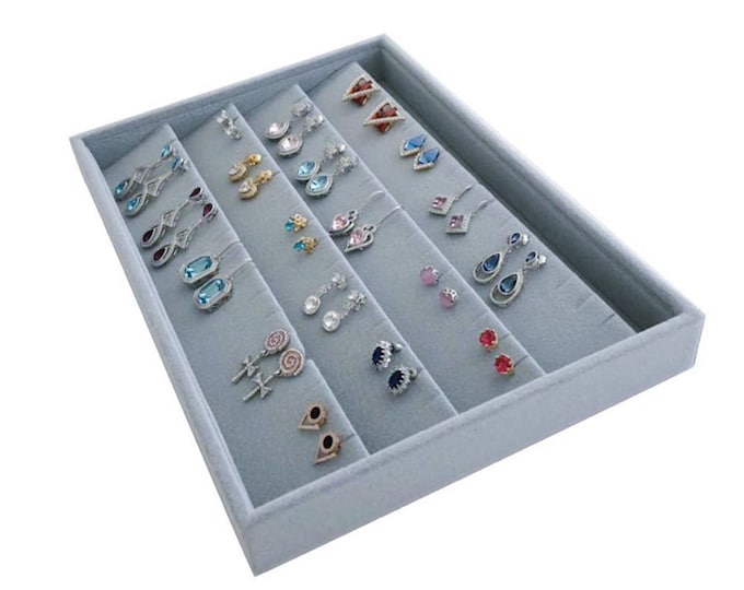 Medium Size Light Grey Premium Quality Earring Storage Show Tray Organizer Home Use Trade Show Store Exhibit Stackable