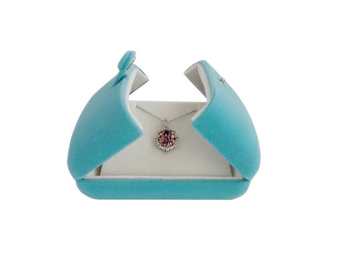 Double Function Jewelry Present Case Necklace Pendant Earring Studs High Grade Beautiful Aqua Blue Velvet Box Unique Design Modern Classic