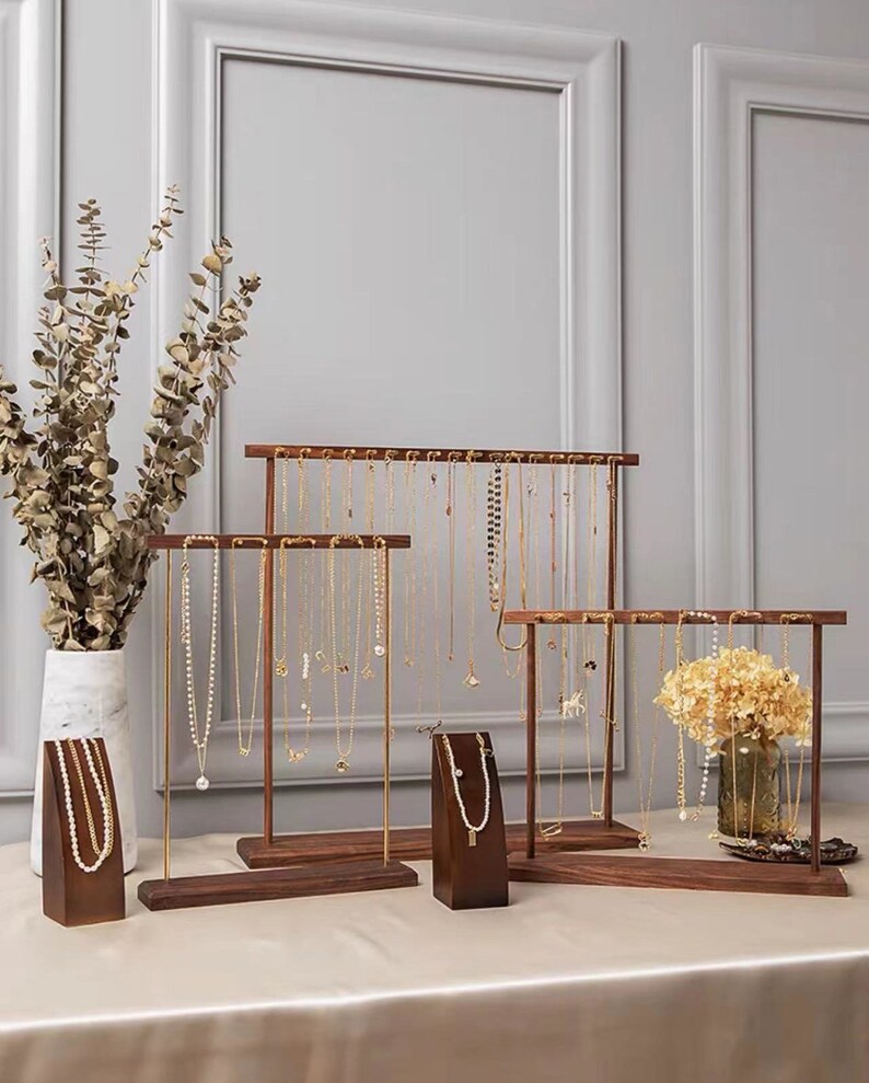 Small Necklace Organizer Stand Solid Natural Walnut Wood and Etsy