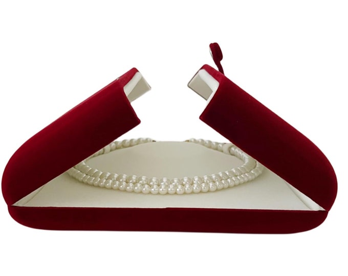 Maroon Velvet Large Pearl Necklace Box Packaging Premium Grade Unique Design Fine Presentation Wedding Party