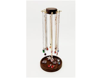 Versatile Necklace Stand Organizer Walnut Timber Large Capacity Multi Function Base Tray Round Display Pendant Tower