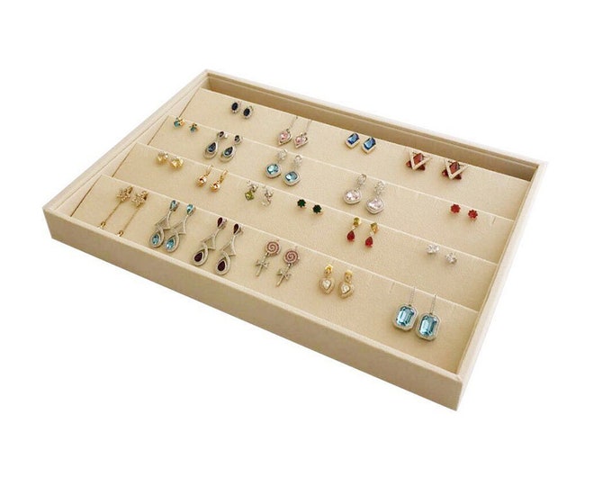 Large Beige Velvet Earring Organizer Storage Ideal for Trade Show Storage Home Practical Stackable Premium Quality