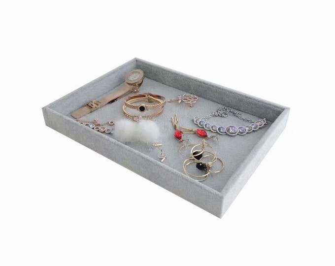 Medium Dark Grey Plush Velvet Tray Drawer Divider Inserts for Jewelry Necklace Stackable High Quality Soft Premium Grade Material
