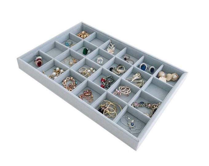 Large Size Jewelry Storage Organizer Tray with 24 Removable Rearrangeable Grid Compartments Stackable Practical High Quality