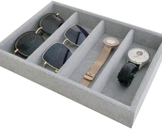 Medium Dark Grey Plush Velvet  Drawer Divider Dresser Insert Jewelry Sunglasses Stackable High Quality Soft Premium Grade MaterialMaterial