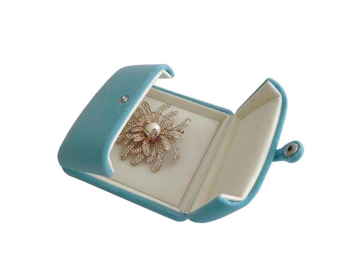 Aqua Velvet Jewelry Box for Brooch Pin Tie Clip Hard Shell High Grade Material Luxurious Presentation for Wedding Birthday Anniversary
