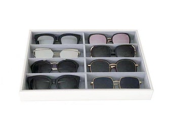 Beautiful Premium Quality Glasses Eyewear Sunglasses Jewelry Tray Storage Drawer Inserts White PU Leather Exterior and Velvet Lining