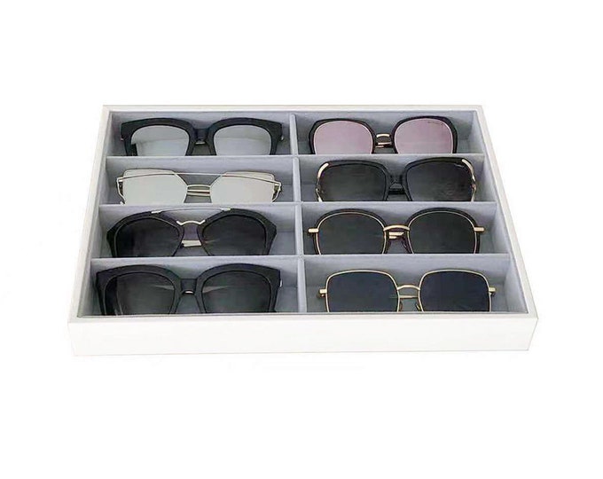 Beautiful Premium Quality Glasses Eyewear Sunglasses Jewelry Tray Storage Drawer Inserts White PU Leather Exterior and Velvet Lining