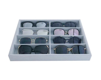 Large Size Gray Velvet Stackable Premium Grade Sunglasses Eyewear Tray Organizer Display