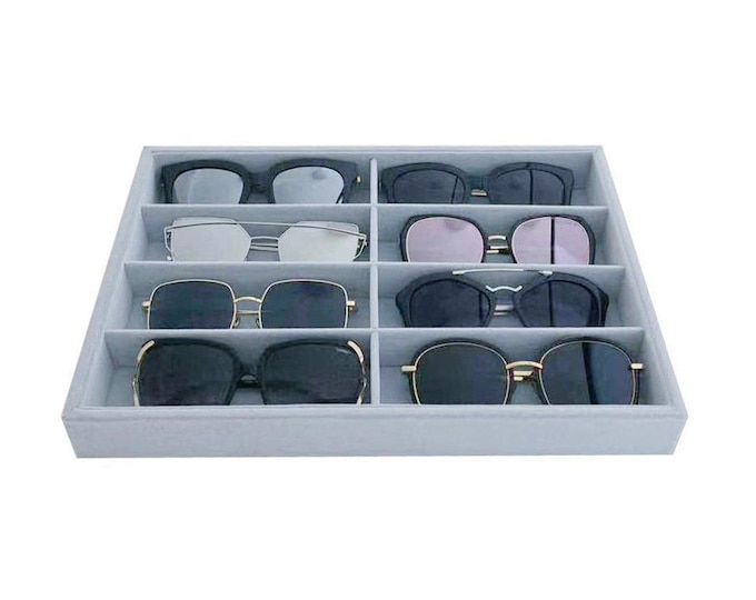 Large Size Gray Velvet Stackable Premium Grade Sunglasses Eyewear Tray Organizer Display