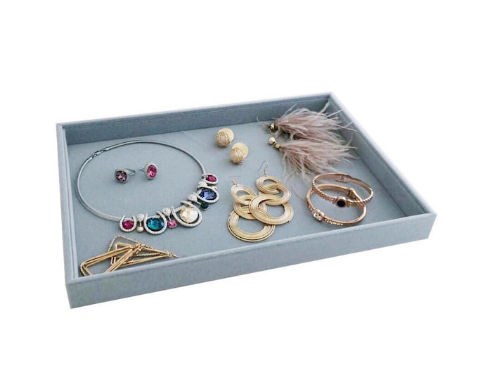 Large Size Gray Jewelry and Fine Collection Storage Organize Show Tray Stackable Practical Idea for Store Trade Show and Home Use