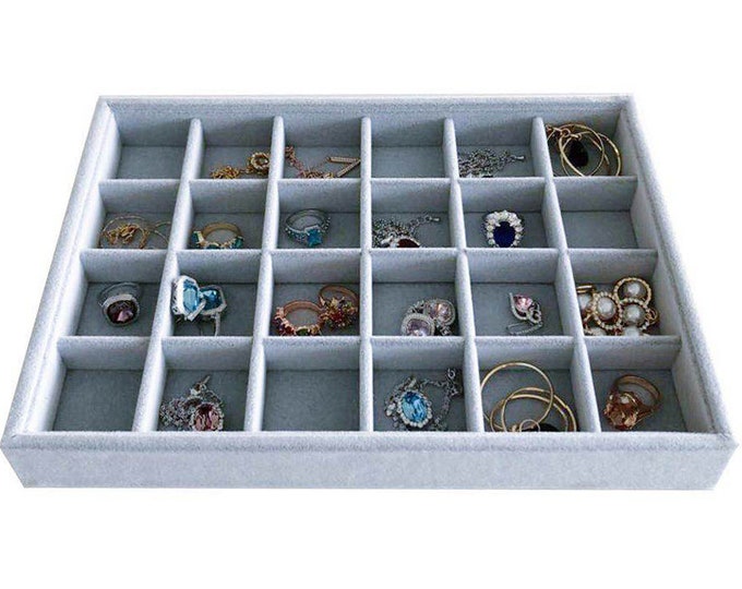 Medium Light Grey Drawer Divider Storage Organizer Multi Function Stackable Premium Quality Velvet Fabric for Collectibles Jewelry 24 Grids