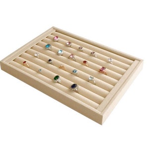 Medium Size Ring Display Tray Organizer Home Store Gallery Trade Show Exhibit Beautiful Beige Soft Neutral Tone High Grade Material Handmade