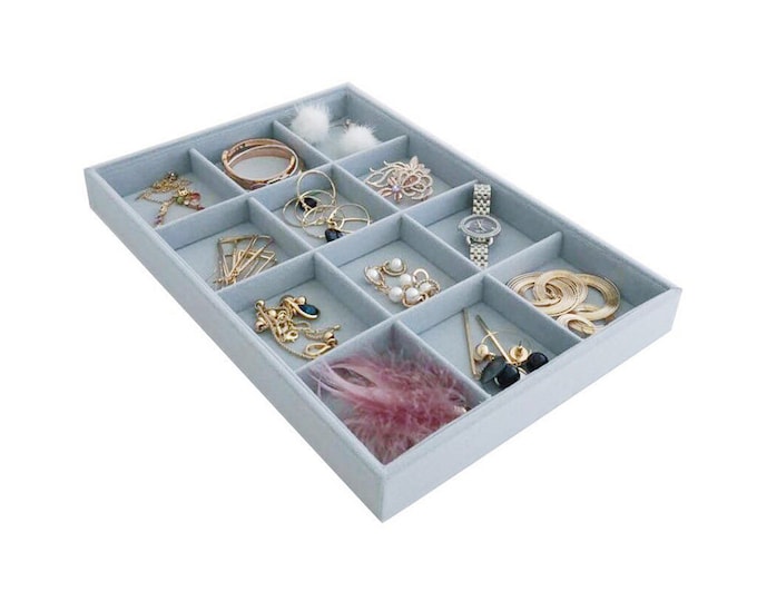 Large Size Lovely Jewelry Collection Organizer Tray with 12 Rearrangeable Grids Inserts Practical Stackable Premium Quality