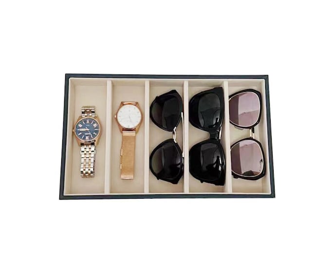 Premium Grade Eyewear Sunglasses Jewelry Watch Accessory Tray High Quality PU Leather Exterior and Extra Soft Thick Velvet Interior