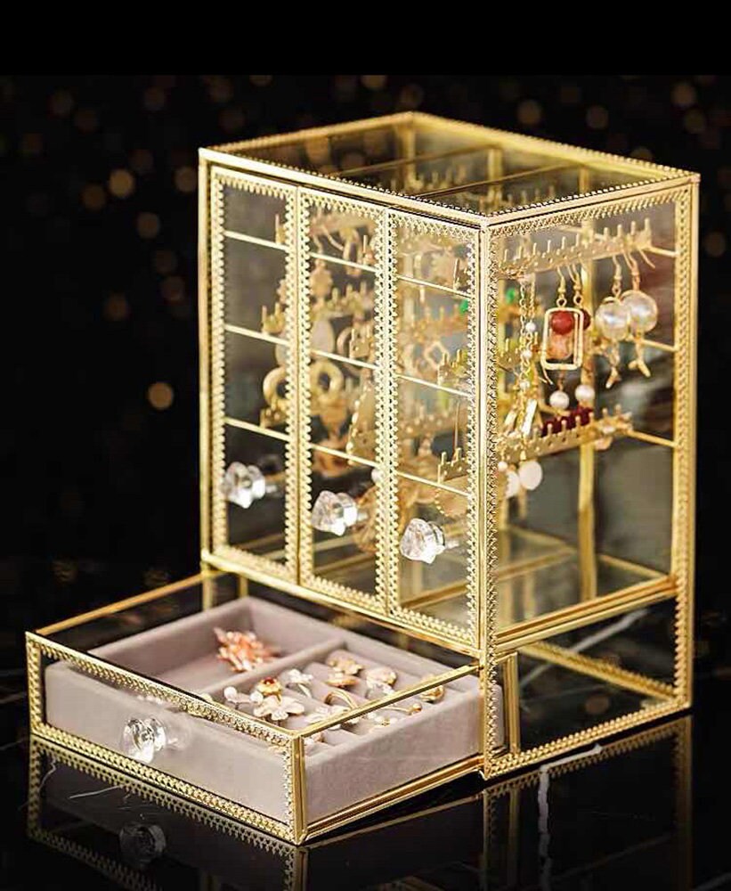 Jewelry Organizer Jewelry Box Durable Glass with Golden Brass Etsy