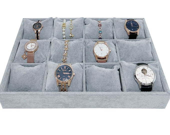 Large Light Gray Pillow Cushion Watch Show Display Organizer Tray Exhibit Store 12 Slots Premium Quality