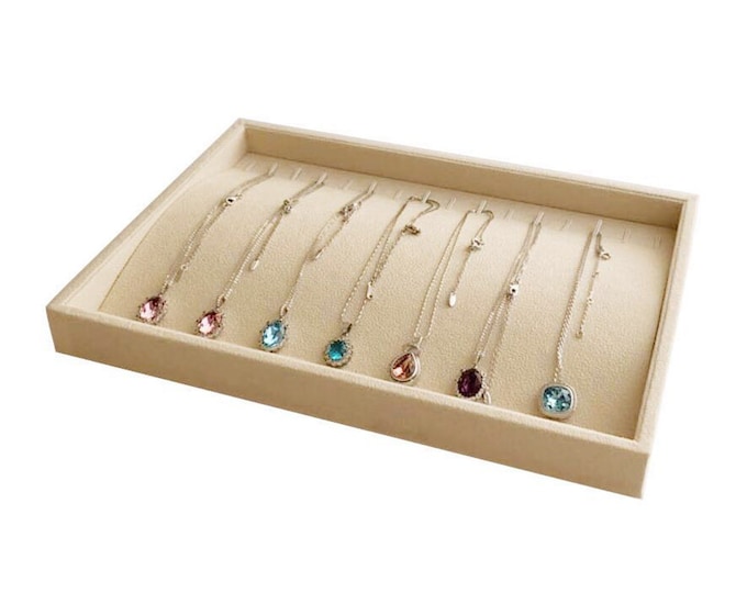 Medium Size Stackable Necklace Tray Organizer Storage Premiumg Quality Beige Velvet Necklace Show Box Neutral Tone Handmade High Quality