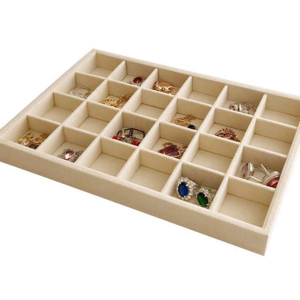 Medium Size Beige 24 Grid Jewelry Organizer Storage Tray Drawer Divider Premium Quality Practical Trade Show  Home Store Gallery Use