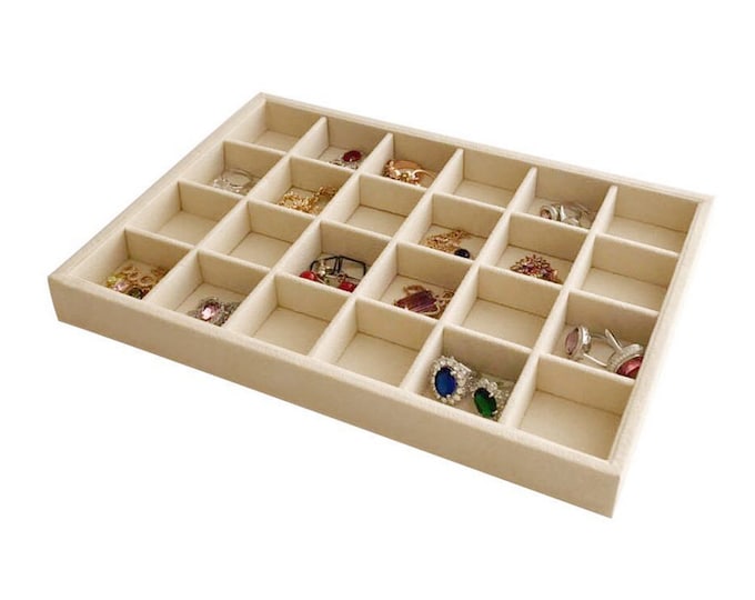 Medium Size Beige 24 Grid Jewelry Organizer Storage Tray Drawer Divider Premium Quality Practical Trade Show  Home Store Gallery Use