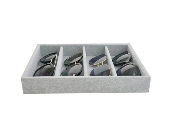 Medium Dark Grey Plush Velvet Glasses Tray Drawer Divider Inserts for Jewelry Necklace Stackable High Quality Soft Premium Grade Material
