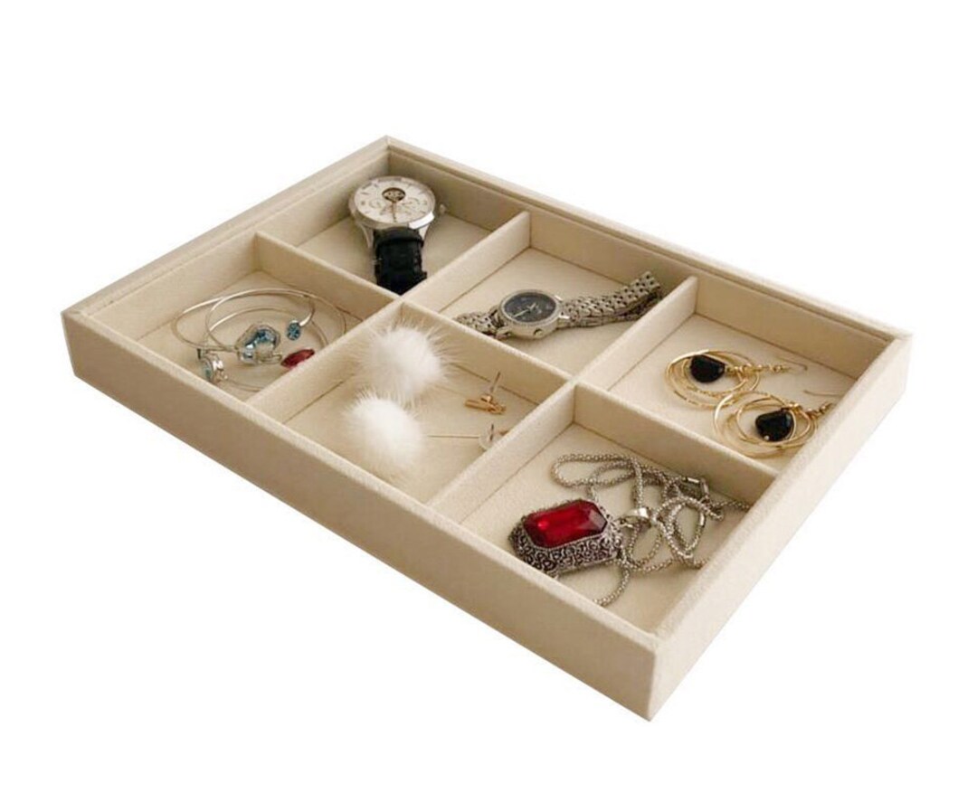 Medium Size 6 Grid Jewelry Organizer Display Show Tray Stackable