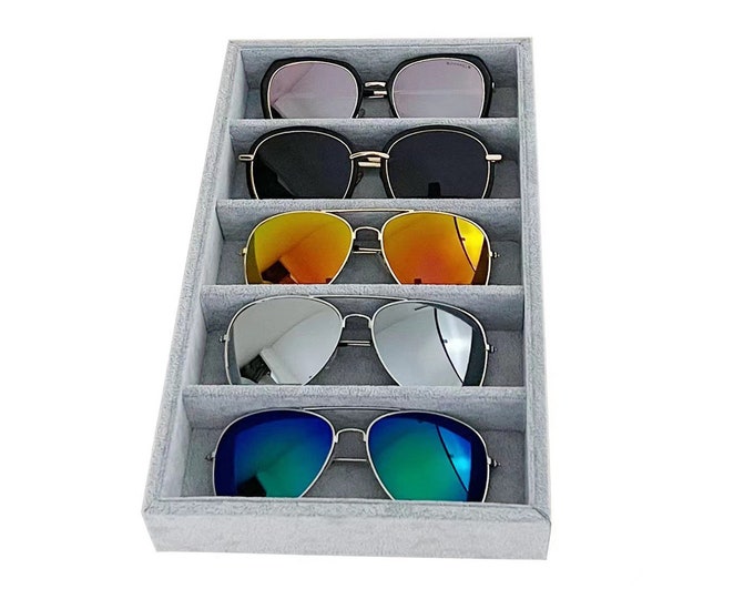 Grey Velvet 5-Slot Sunglasses Jewelry Tray Drawer Divider Organizer Storage Show Store Home Trade