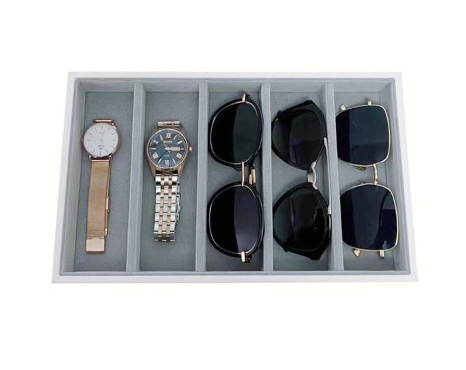 5-Grid Eyewear Sunglasses Trays PU Leather Outside Soft Velvet Inside High Quality Premium Line Ideal for Home Store and Trade Show