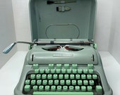 Vintage Hermes 3000 Seafoam Typewriter Case Brushes Key Cursive Switzerland
