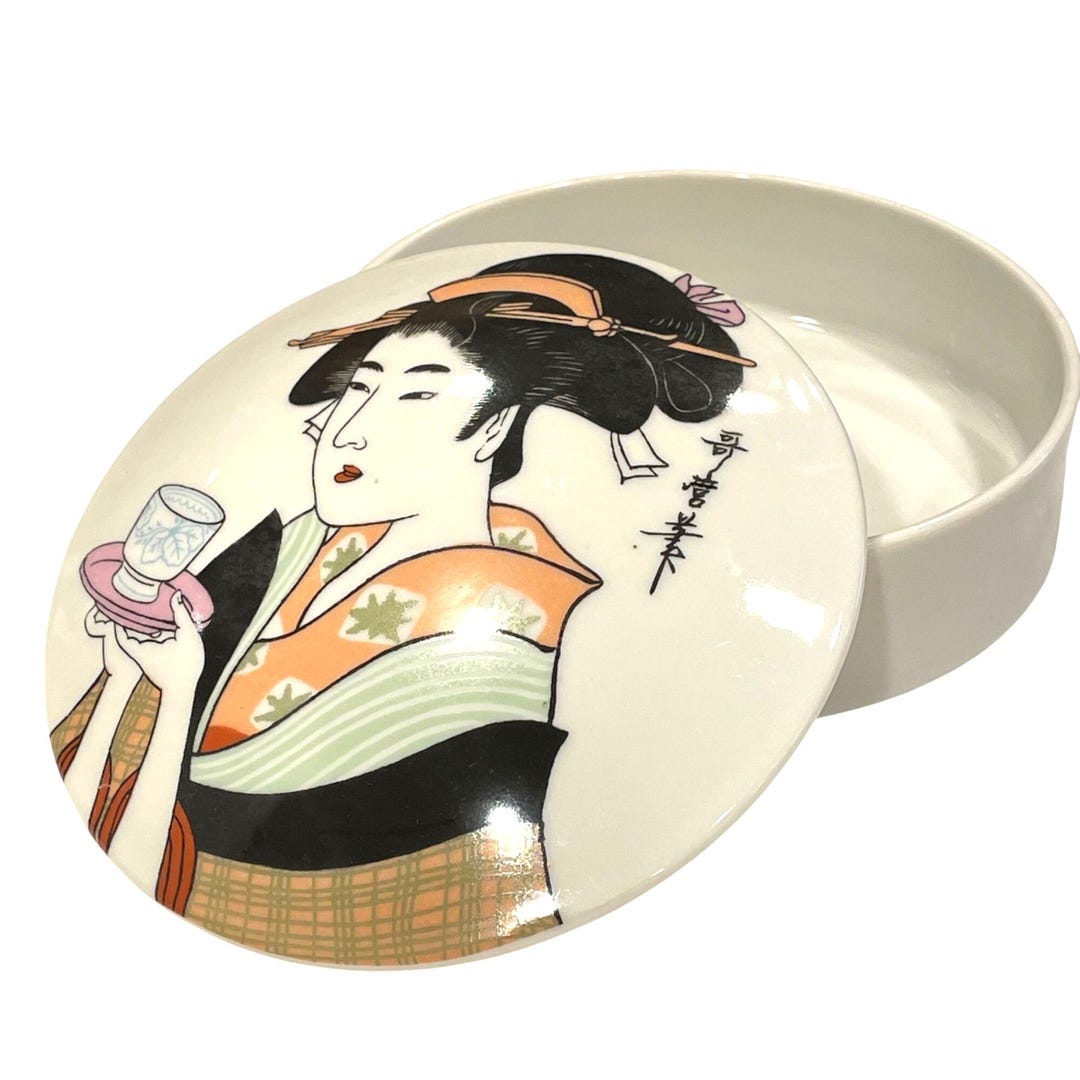 Geisha Girl Trinket Box Royal Crown by Utamaro Porcelain Made in Japan ...