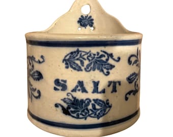 Antique Brush McCoy Stoneware Salt Crock Wildflower Stencil Pattern Blue