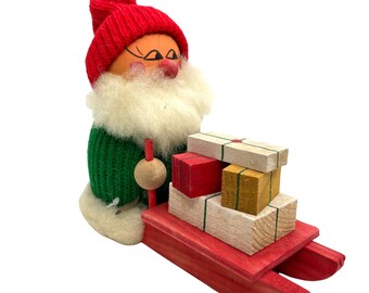 Swedish Wooden Folk Art Santa Elf Tomte Gnome Figure Sled Christmas Presents