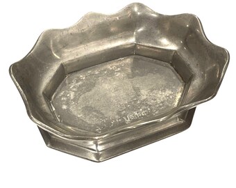 Vintage Pewter Trinket Dish Scalloped Edge & Stamped Base John Somers Brazil