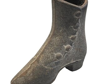 Vintage Cast Iron Button Boot Door Stop Figurine Rustic Metal Farm House Decor