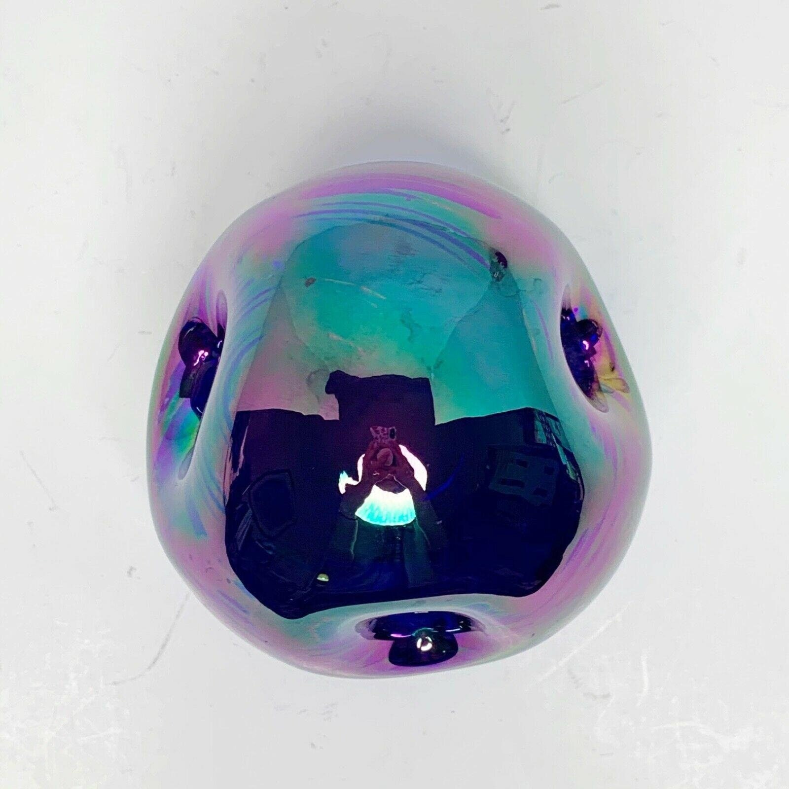 Gibson Glass Paperweight 1984 Marked Iridescent Blue Purple Carnival