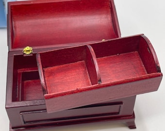 Dollhouse Miniature Wood Domed Blanket Chest Compartment Insert Mahogany 1:12