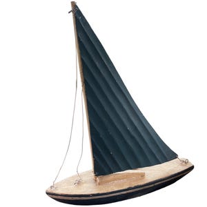 Handcrafted Blue Wooden Sailboat w/ Blue Metal Sail Nautical Lake House Beach Decor