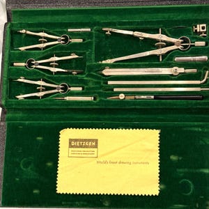 Vintage Dietzgen Master-Pro Drafting Compass Set Velvet Lined Hard Case