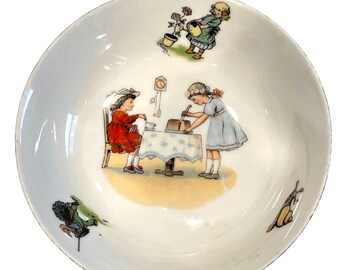 Vintage PK Unity Germany Ceramic Bowl Whimsical Children Scenes Dish Storybook