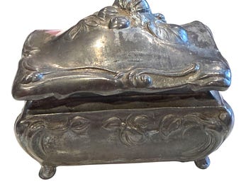 Antique Art Nouveau Jennings Brothers Jewelry Box Casket Metal 0181 Silk Lined