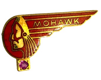 Vintage Mohawk Airlines 10K GF Red Enamel Service Lapel Pin Pink Ruby? Gemstone