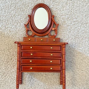 Bombay Company Dollhouse Miniature Wooden Dresser 4 Drawer Chest with Mirror NOS