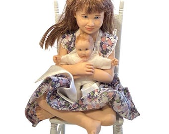 Vintage Susan Scogin Lucie Doll w/ Baby Ltd Ed Artisan Dollhouse Miniature 1:12